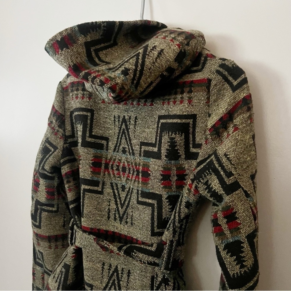 Y2K Mossimo Southwestern Wool Blend Coat Small Aztec Western Boho Belted Hood - Picture 6 of 13